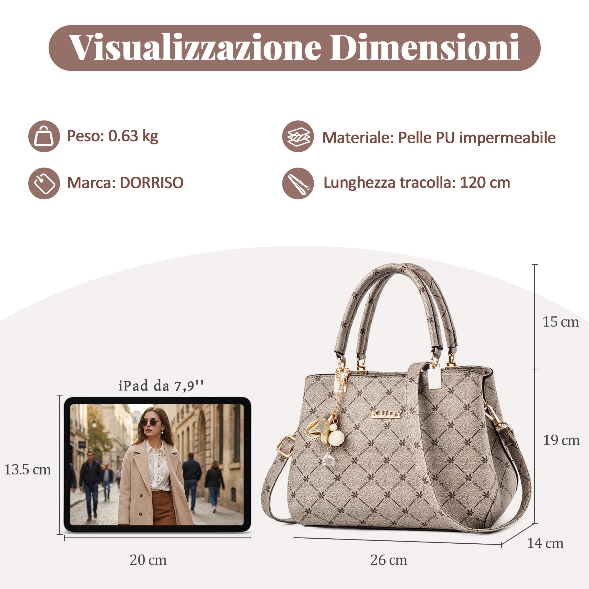 Borsa Donna Elegante con Manico Superiore – Borsa a Tracolla Strutturata in PU Impermeabile per Lavoro e Uso Quotidiano Bianco