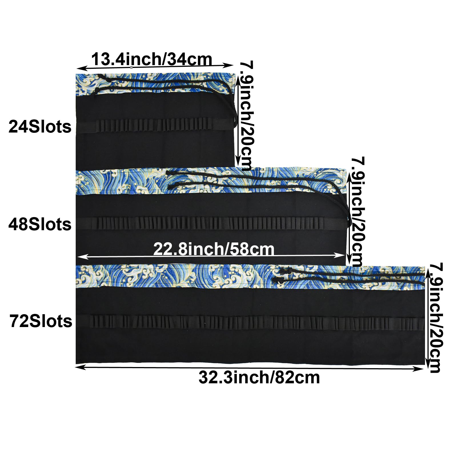 Maydahui 24/48/72 Slots Colored Pencil Roll Wraps Canvas Pencils Roll Holder Pencil Pouch Aesthetic Case Organizer Bag for Art Lovers Artist Drawing(Blue Ocean,48 Slots)