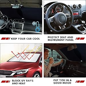 Foldable 2 Piece Car Windshield Sun Shade Cover, Auto Sun Shield Heat Protector for Front Window, Car Sunscreen UV Reflector Protect Dashboard Seat from Fade and Crack, Medium 28x31 inches