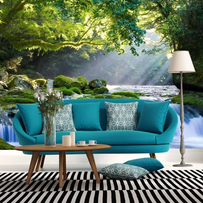 Miniatura 2 de TOKMOCO Custom 3D Forest Wallpaper Waterfall Scenery Wall Mural Living Room TV Sofa Bedroom Woods Wallpapers