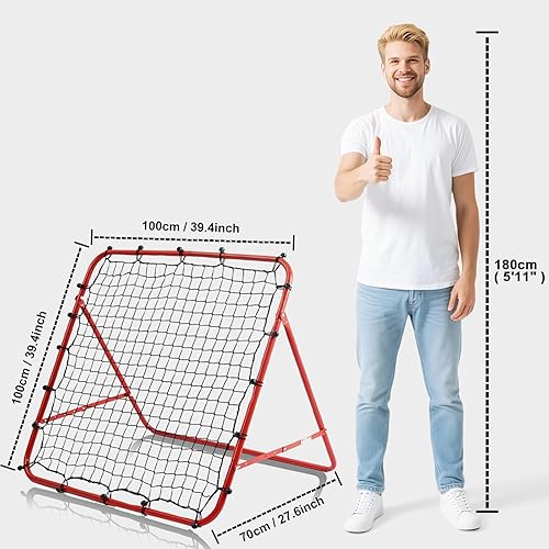 Miniatura 7 de Red de rebote de fútbol ajustable  Entrenador de fútbol con marco de acero  Rebote plegable portátil para práctica de pases y tiros  Equipo de