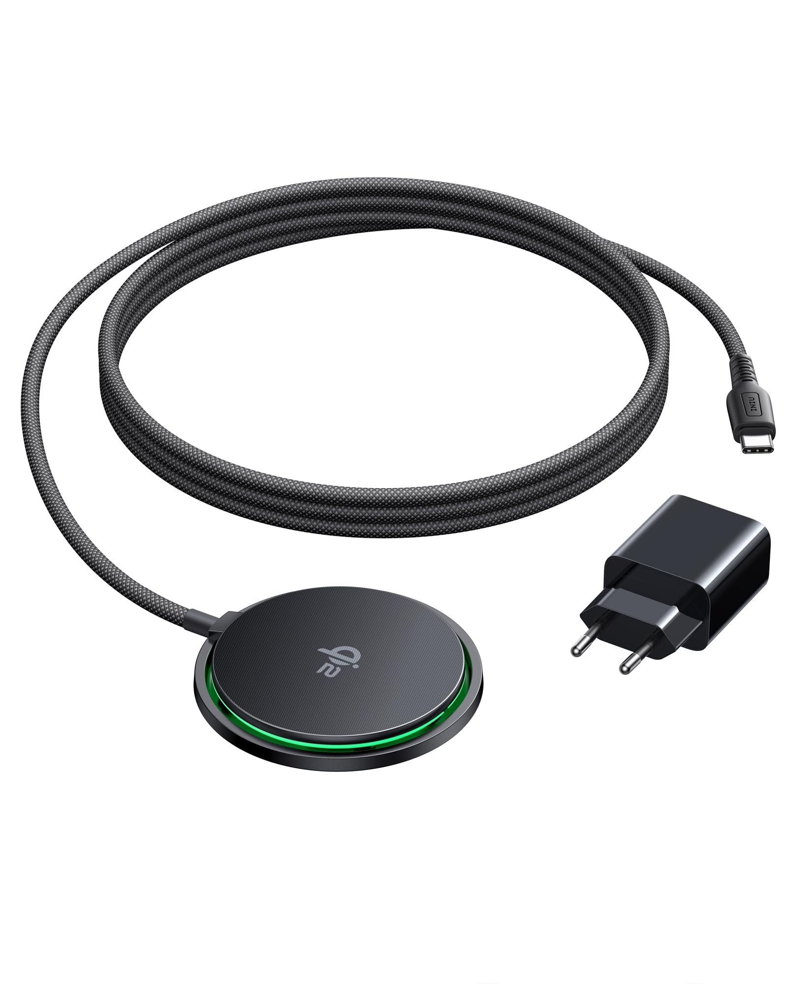INIU Chargeur Induction iPhone, 15W Certifié Qi2 Chargeur Sans Fil Magnétique avec Refroidissement, Charge Rapide Mag-Safe pour iPhone 17 16 15 14 13 12 Pro Max AirPods 4 3 (avec Adaptateur USB C 20W)