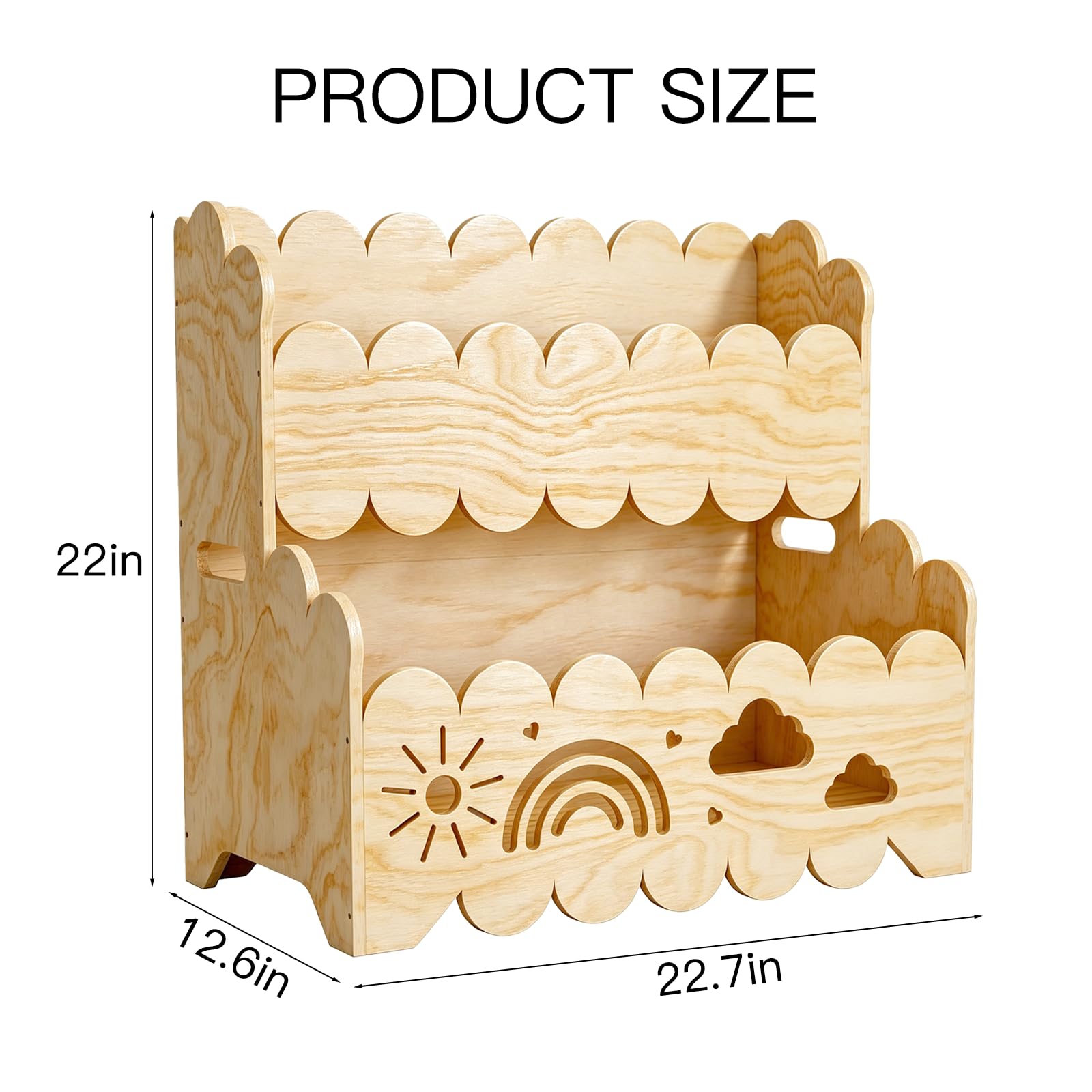 Montessori Libreria per bambini in legno, a 2 livelli, per bambini, organizer per giocattoli, cameretta dei bambini, libreria per bambini