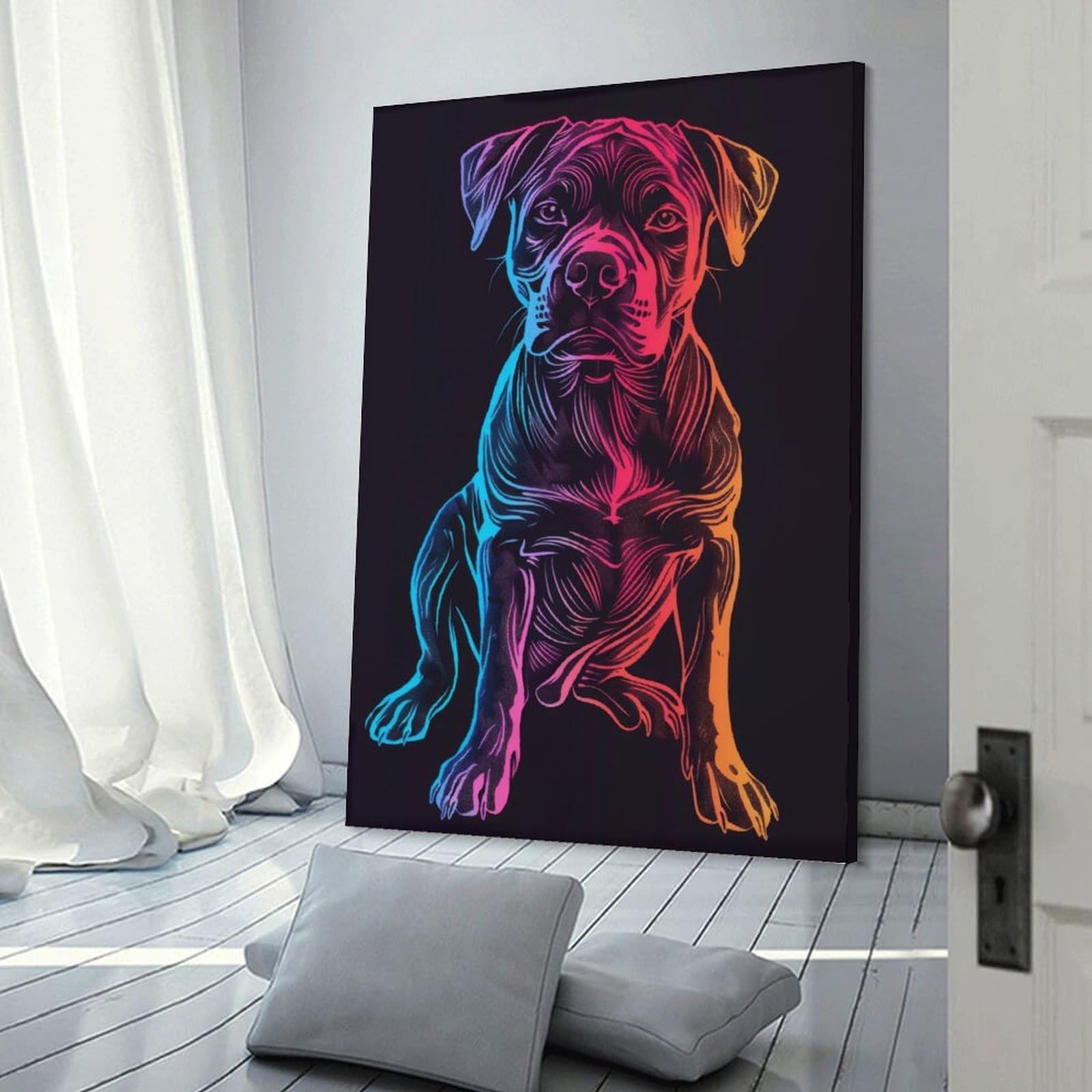 Junmoney Frame-Dog Pet Neon Canvas Wall Decor Dog Pet Neon, 20X30inch(50X75cm), For Flats, Guest Rooms Or Compact Rooms, Wall Decor With Flexible Room Appeal