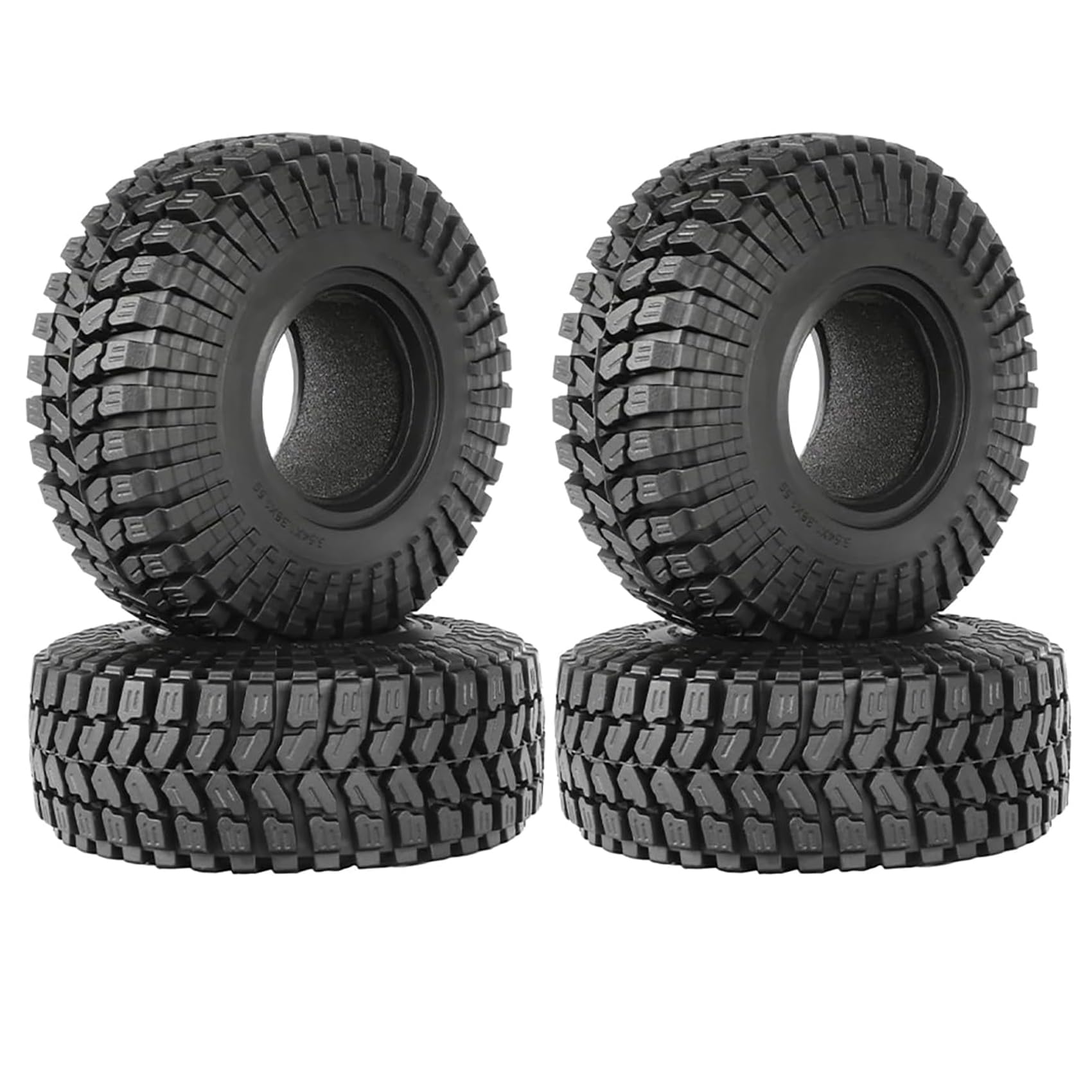RC Car Tires,KIINGCOO 4PCS 1.55 inch Mud Wheel Tyre Terrain Crawler Rubber Tires Foam Insert for 1:10 RC Crawler Car for Axial 90069 TF2 D90 CC01 LC70 Tamiya MST JIMNY UTB18 (90x25mm-B) — image 1