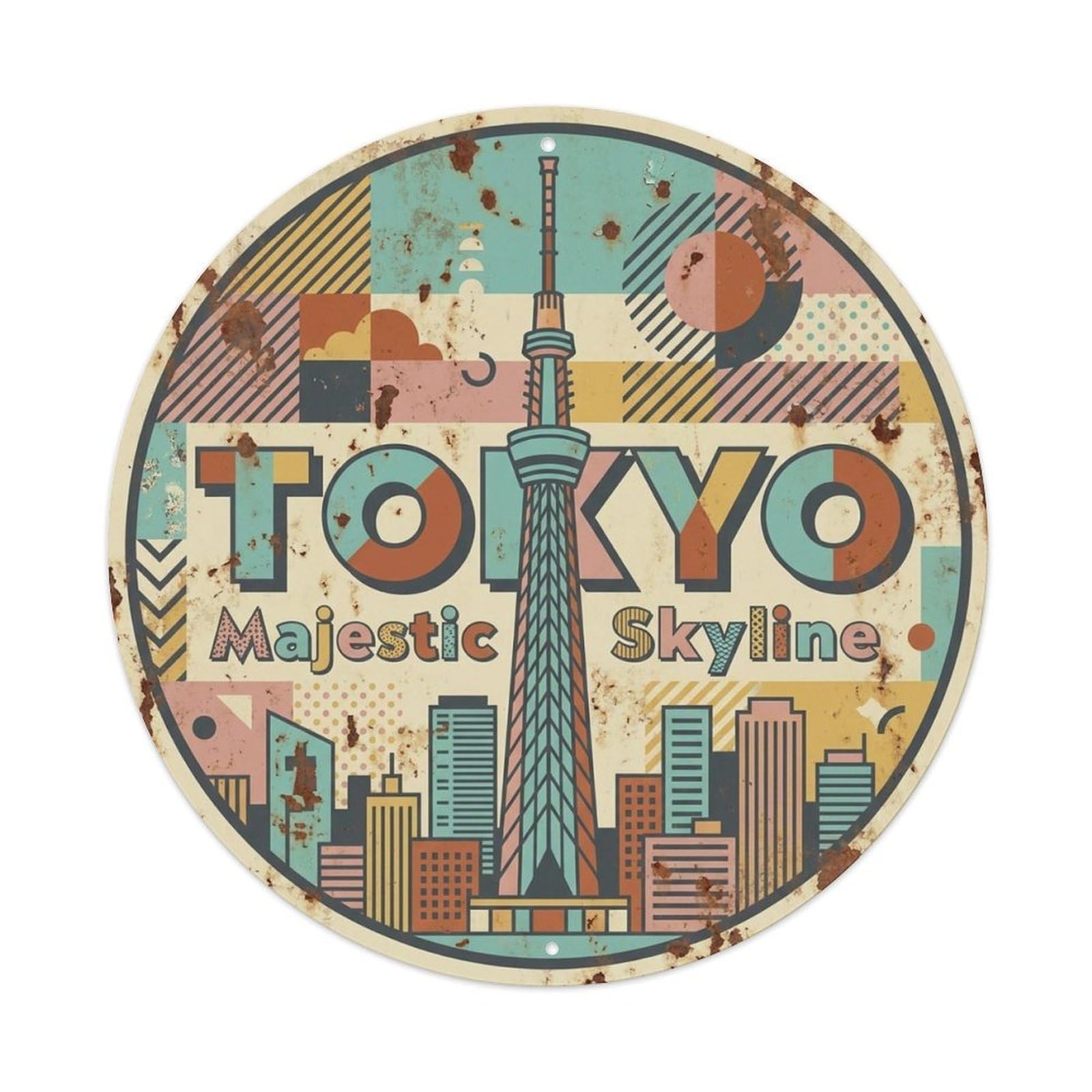 Tokyo Japan Heritage Travel Colorblock Tourism Landmark Metal Tin Sign