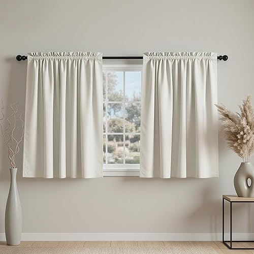 Mrs.Naturall Medias Cortinas para Ventana de Cocina Sobre o Debajo del Fregadero, 80% Opacas, Estilo Granja Moderno, Color Beige Crema, Cortinas