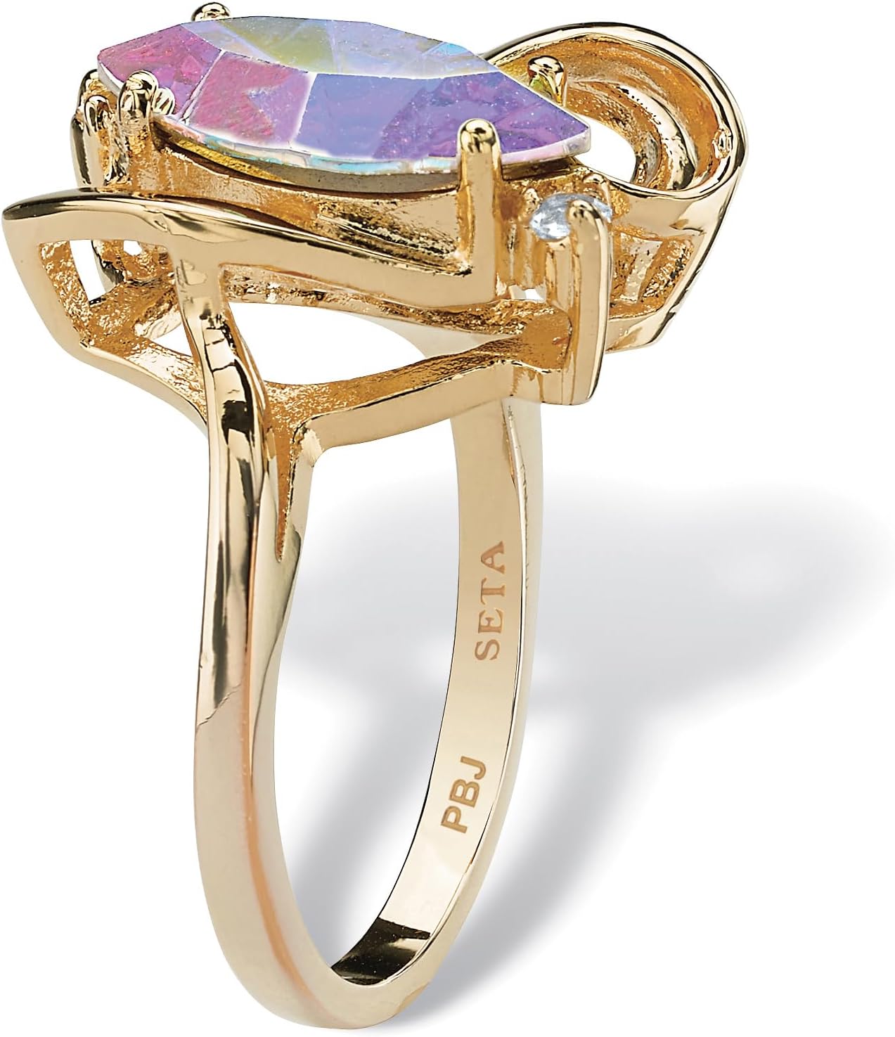 Palm Beach Jewelry PalmBeach Yellow Gold-Plated Marquise Cut Aurora Borealis Crystal Ring Sizes 5-10