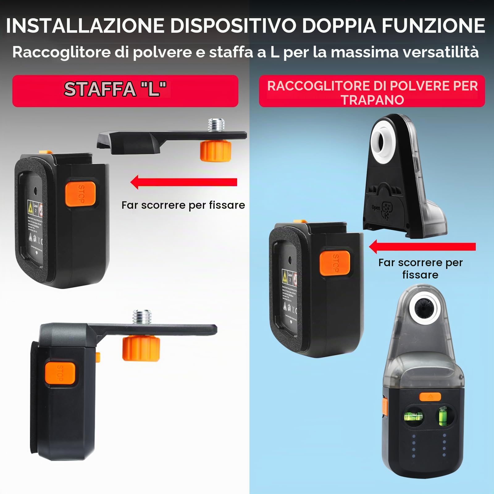 Aspirapolvere per Trapano Elettrico 3 in 1, Capacità di Carico 5KG, Supporto a Parete con Livella, Laser Verde da 2 Metri, Grado di Protezione IP54, per Falegnameria e Costruzioni Edilizie
