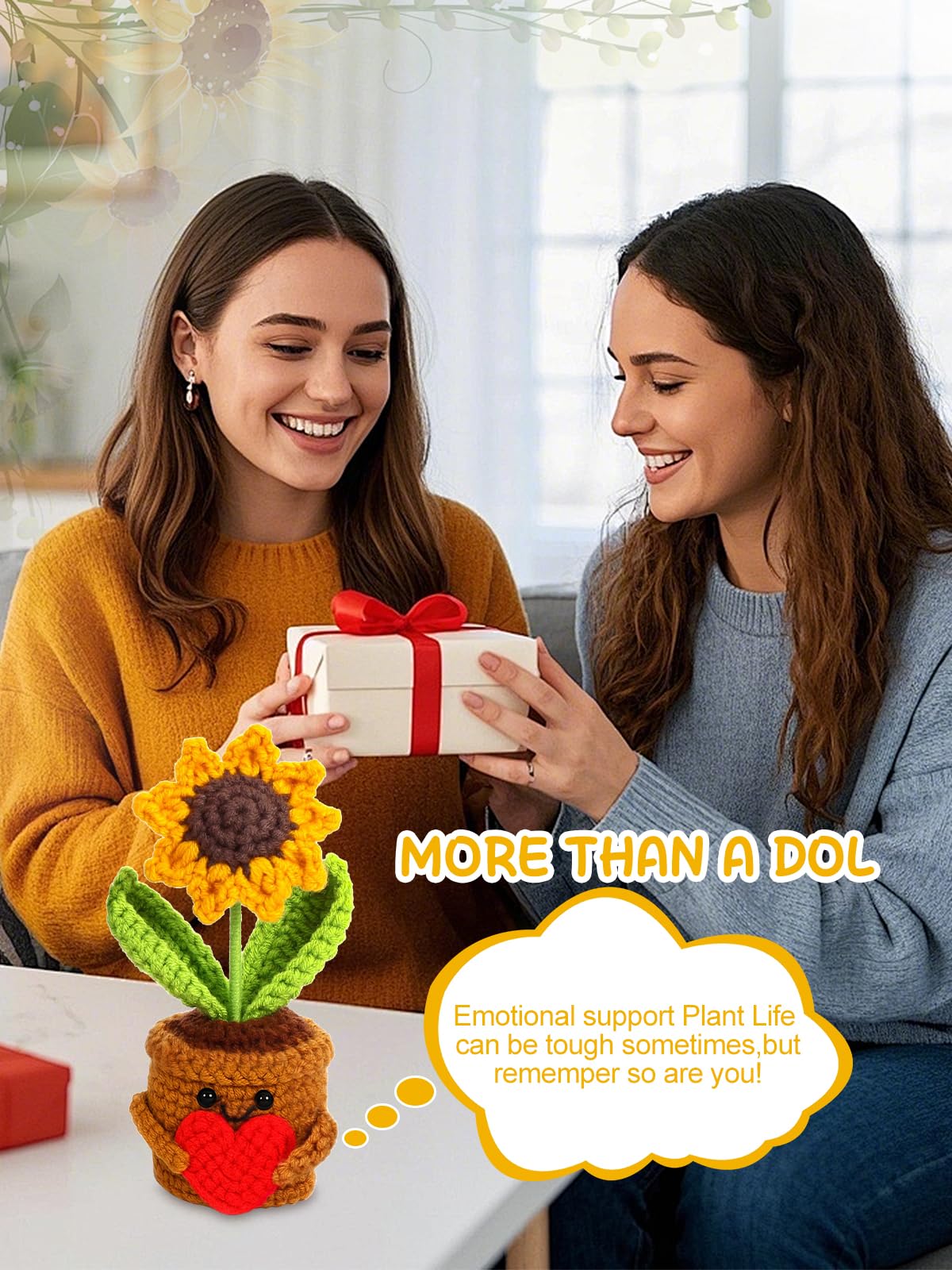 Pocket Hug Girasol Positivo, Bonitos Girasoles de Ganchillo, Positivo Girasoles Amuleto de la Suerte Regalos, Girasol de Apoyo Mocional, Regalo Mutuo para Amigo, Familia, Colegas