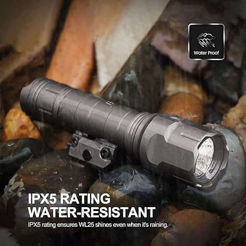 Miniatura 10 de Feyachi WL25 - Linterna táctica AR de 1200 lúmenes altos, luz LED con interruptor de presión y montaje en riel Picatinny fijo, 3 modos -