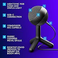 Vista 5 de Micrófono condensador RGB gaming Logitech G Yeti Orb con LIGHTSYNC, micrófono USB para streaming, cardioide para PC/Mac - Negro