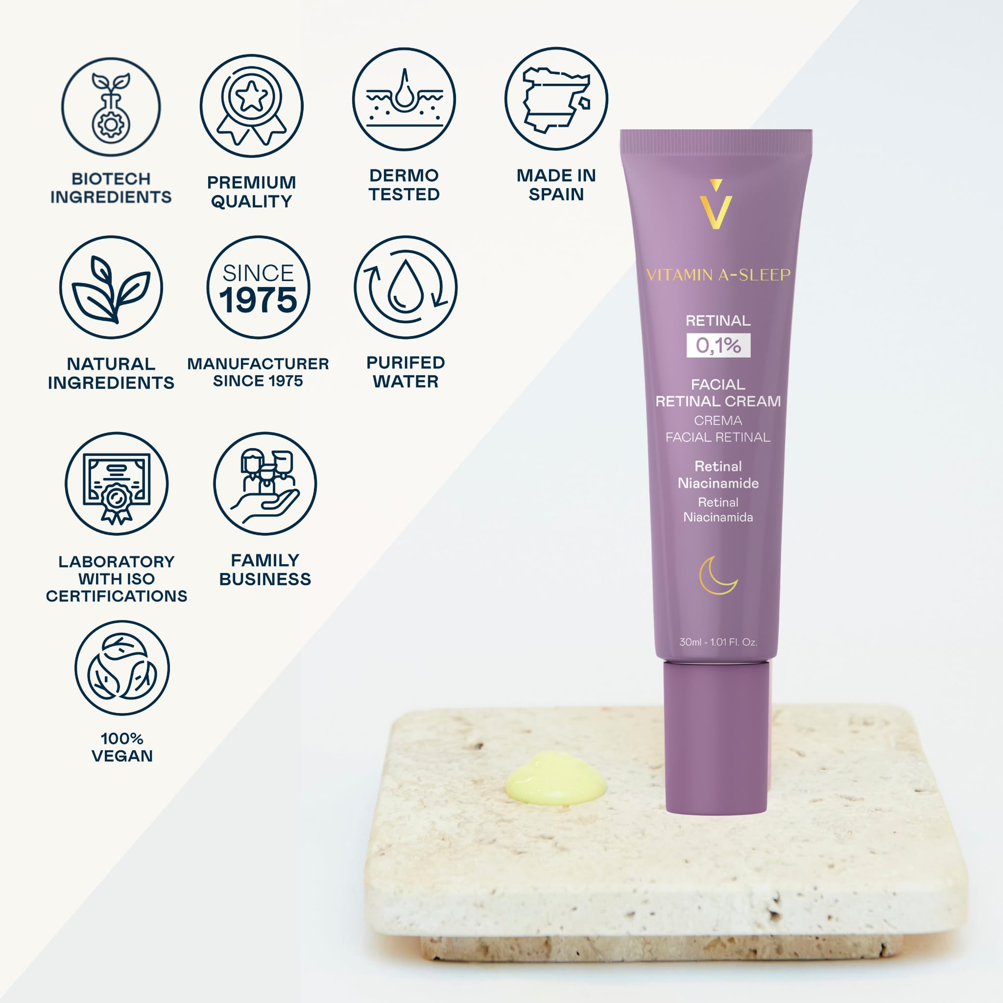 VALQUER Retinal Nachtcreme 0,1% Vitamin A-Sleep | 30 ml | Anti-Aging Pflege mit Niacinamid | Anti-Falten & Straffende Wirkung für Ebenmäßigen Teint | Vegan