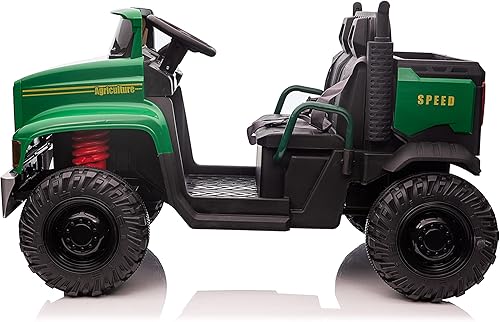 Miniatura 2 de Camión de 2 plazas, camión eléctrico con batería de 24 V para niños con control remoto, luz LED, música, bocina, velocidad alta-baja, verde