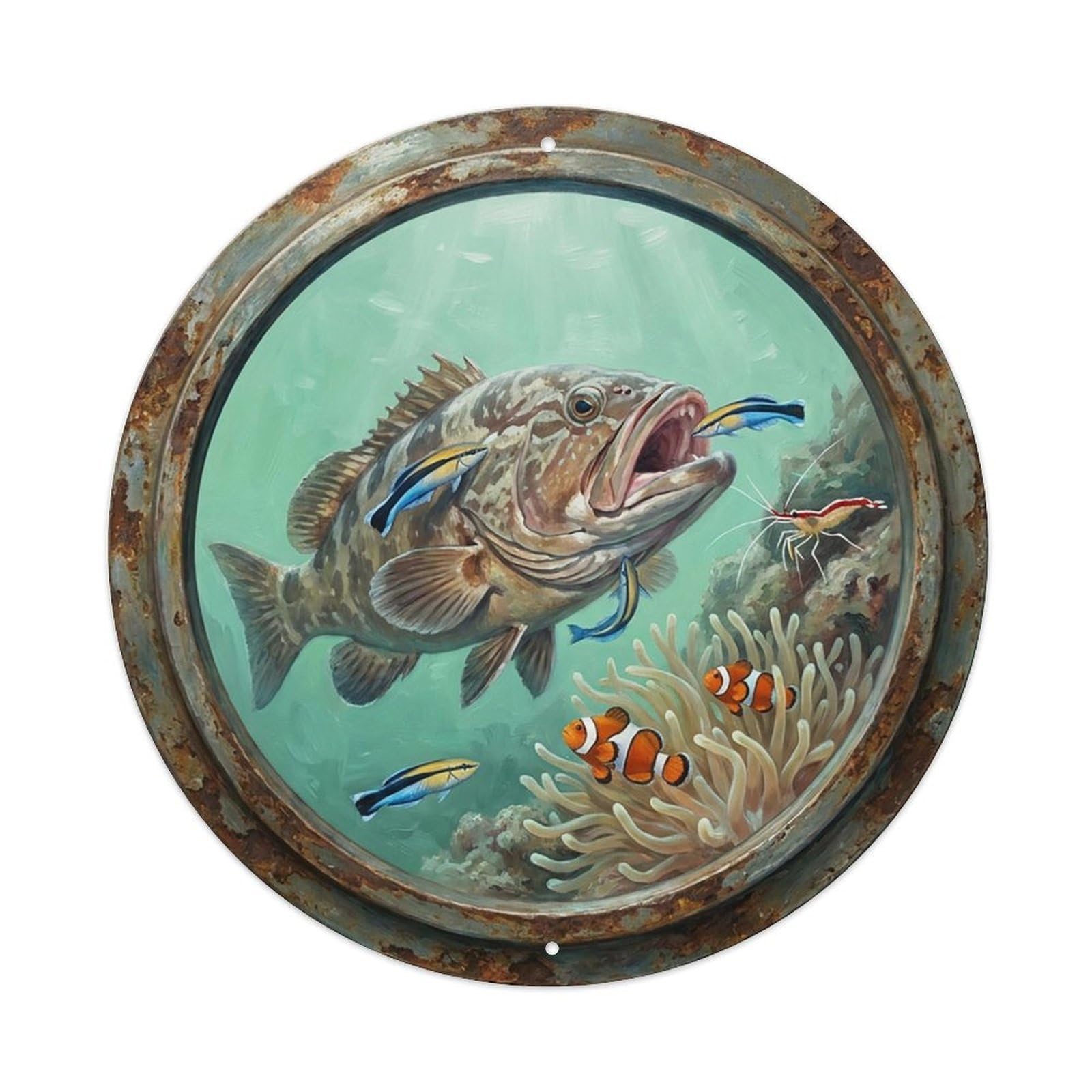Vintage Porthole Mutualistic Bond Ship Window Under Deep Metal Tin Sign