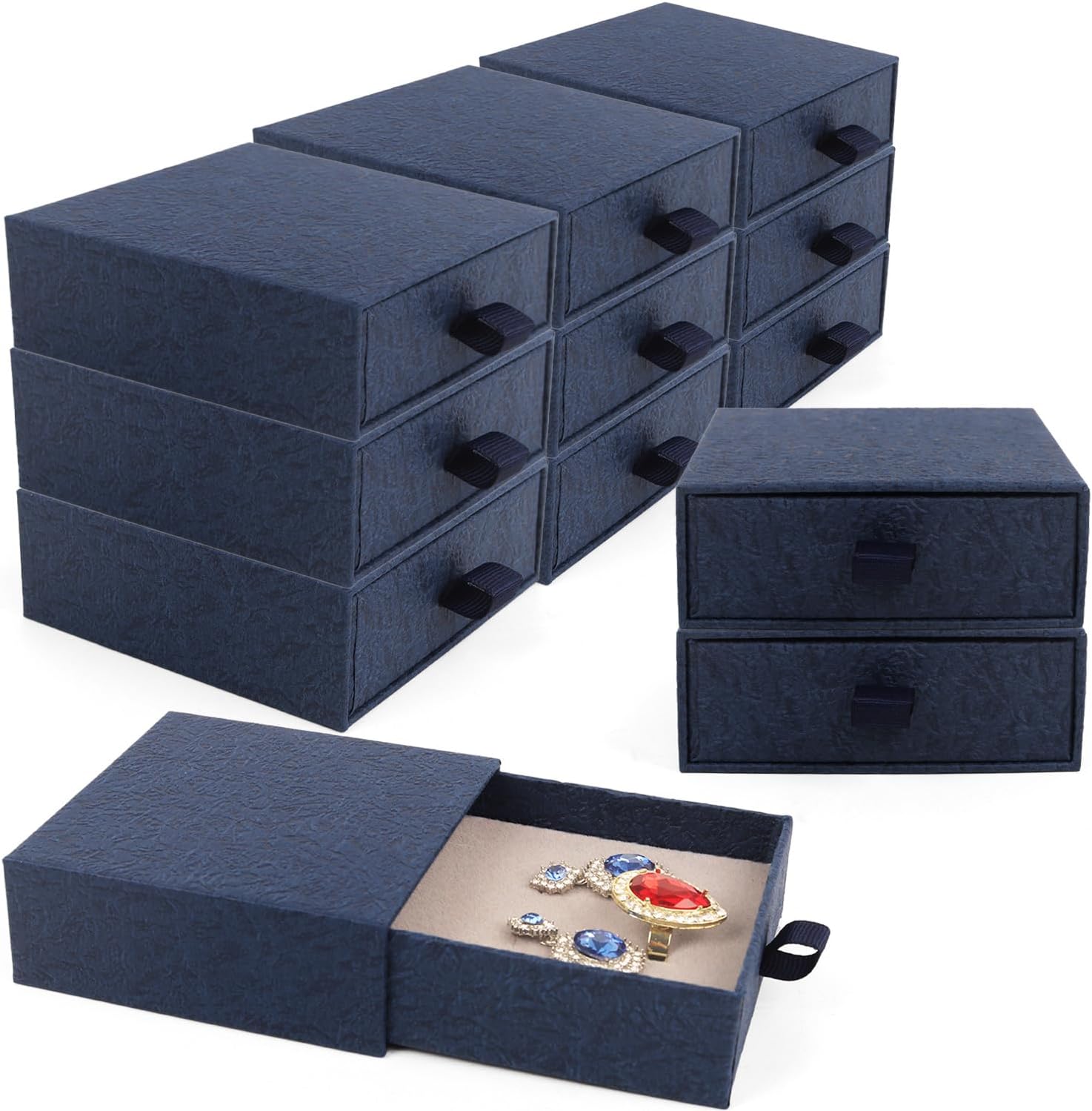 Jewelry Gift Box, 12-Pack Necklace Gift Box Drawer Jewelry Box Bangle Necklace Case For Earrings & Rings, Stylish Necklace Bracelet Organizer, 3.5 x 3.5 x 1.25 Inches (Dark Blue)
