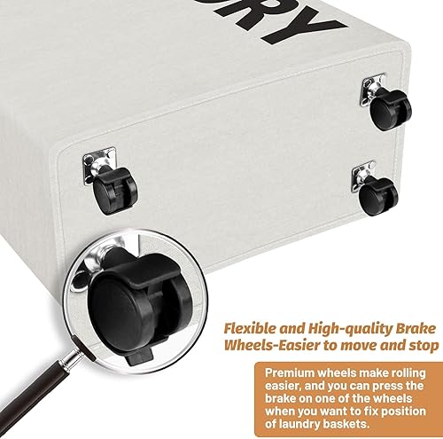 Miniatura 5 de Cesta de lavandería delgada con ruedas de 24.4 pulgadas, plegable e impermeable, contenedores de ropa de esquina estrecha independientes con asas de