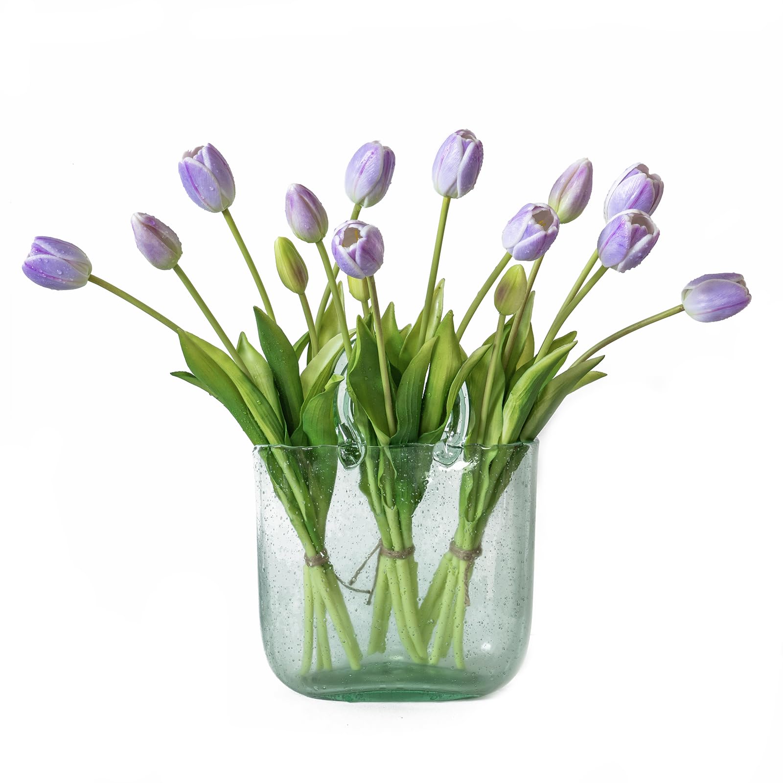 DUYONE 15Pcs Artificial Tulips Flowers, Soft Touch Realistic Latex Tulips Bouquet for Home Office Wedding Party Garden Decor, Fake Flowers for Centerpieces Dining Table Living Room Spring-B Lavender