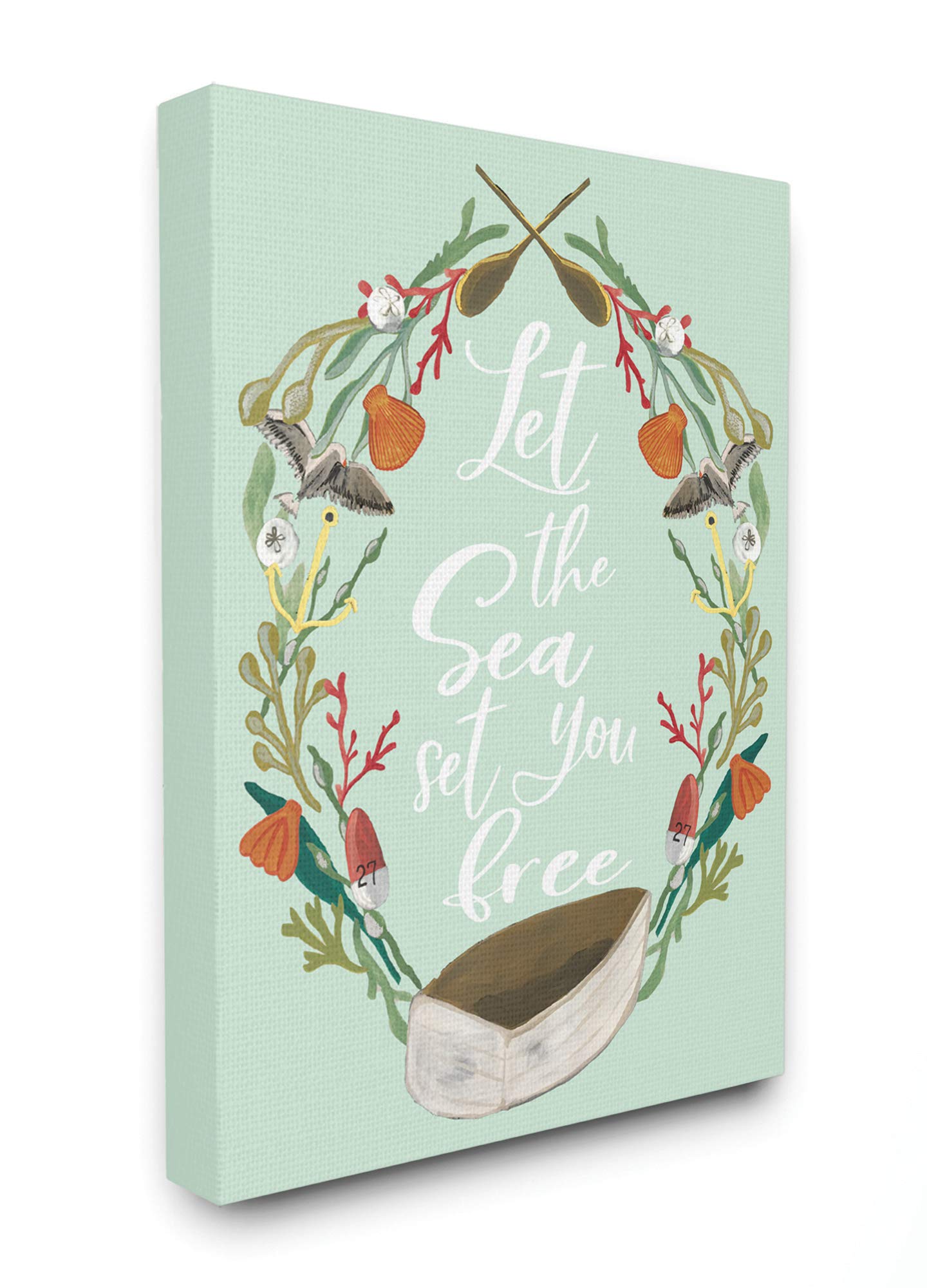 Stupell Industries Sea Set You Free Boat Birds Ocean Beach Word Canvas Wall Art, 16 x 20, Design By Artist Cindy Willingham