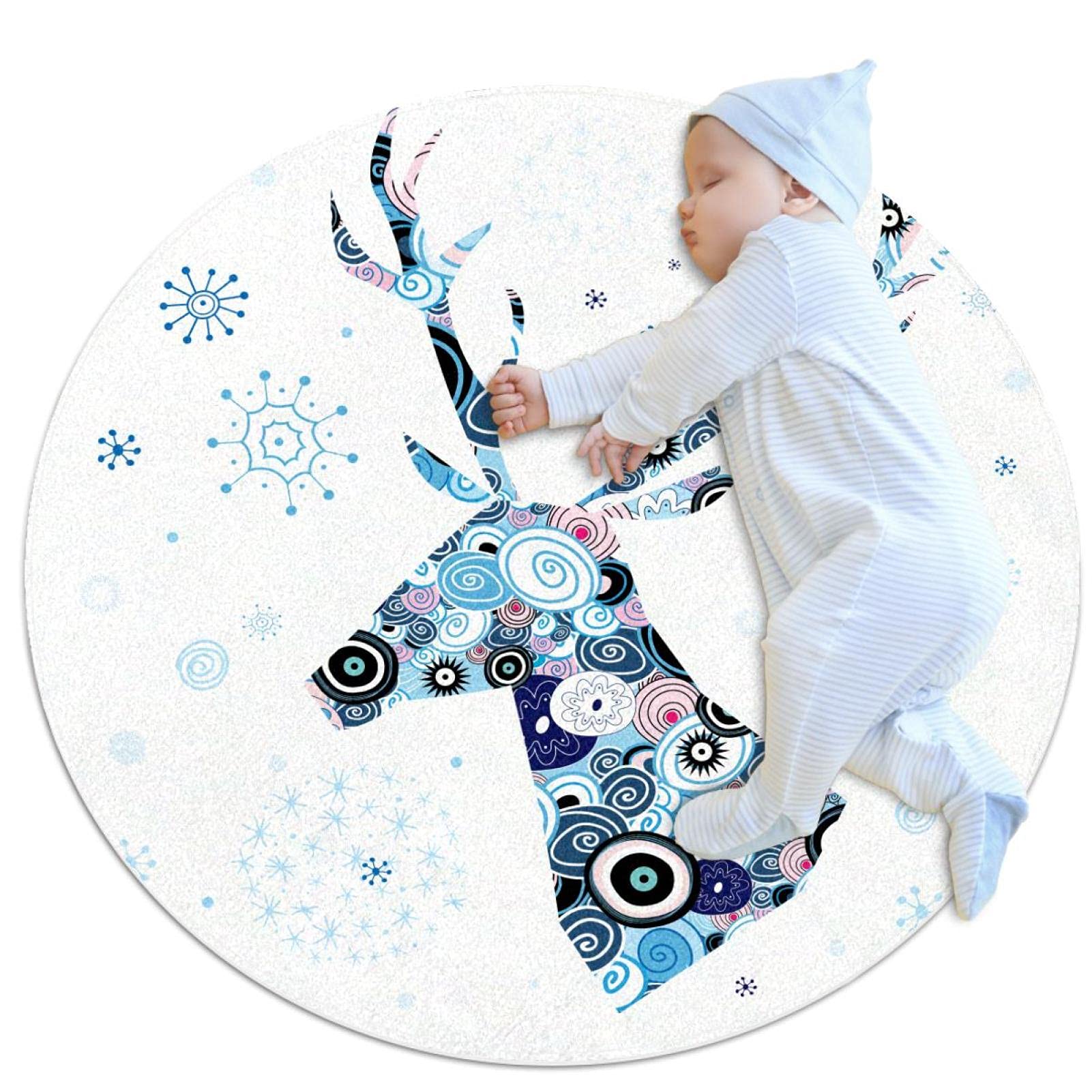 Tapis de chambre rond animal élan JDEZ salon et salle de jeux