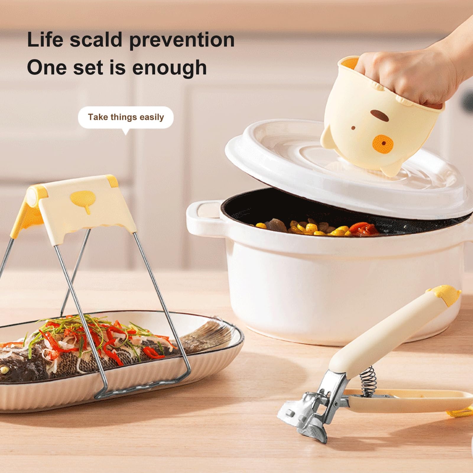 Heavy Duty Anti-scottatura Clip Resistente al Calore Piastra In Acciaio Inox Pinza Pinza Morsetto Isolato Calore Ciotola In Silicone Piatto Morsetto Steamer Gripper Cucina Gadget Giallo C