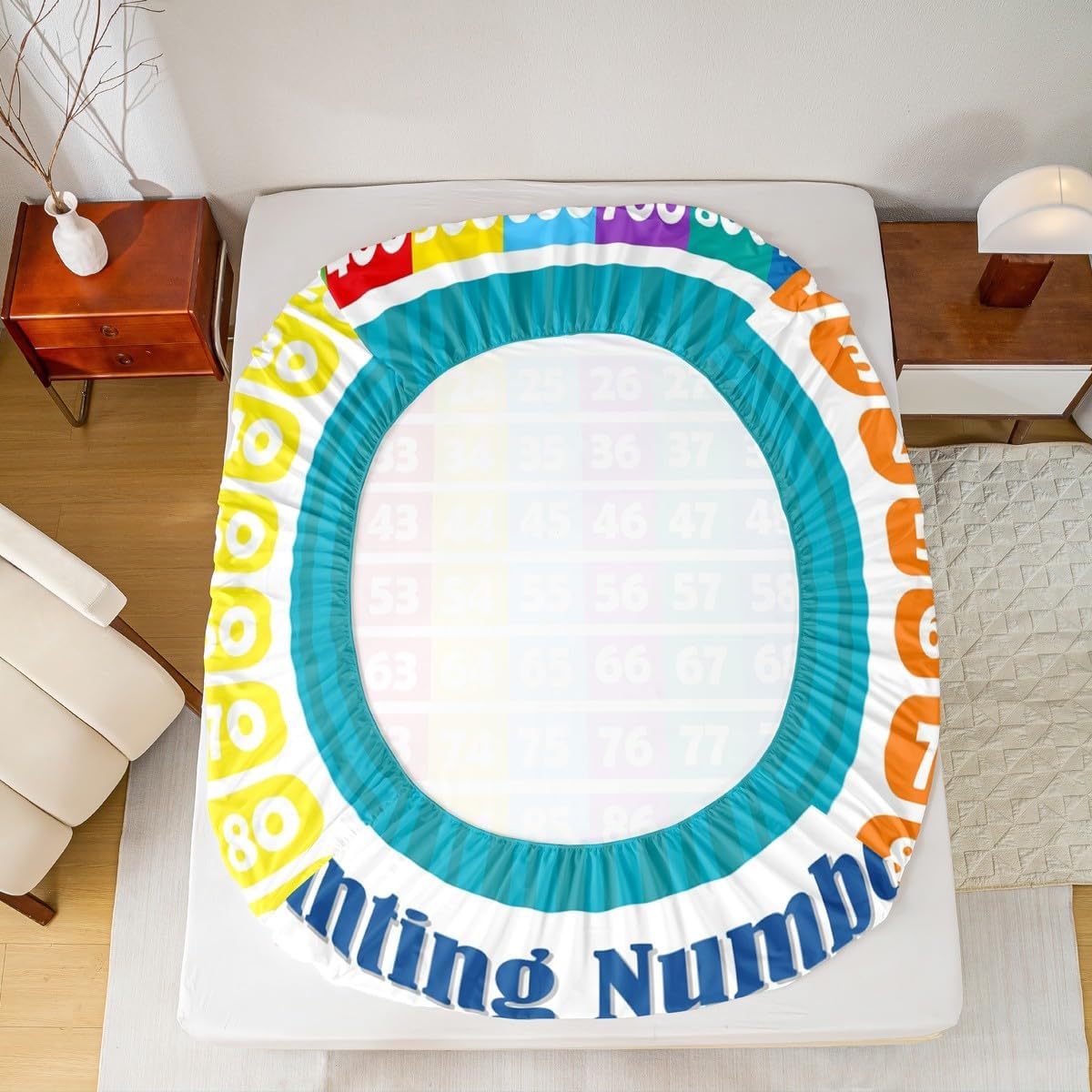 Numbers Alphabet Fitted Sheet Queen, Educational Learning Bedding Set for Kids Boys Girls Numbers Bed Sheet Set Learning Time Bed Cover (2 Pillow Cases and a Fitted Sheet)