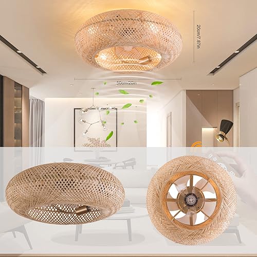 Miniatura 6 de Ventilador de techo bohemio de 20 pulgadas, ventilador de techo enjaulado con luz y control remoto, ventilador de techo de perfil bajo de estilo