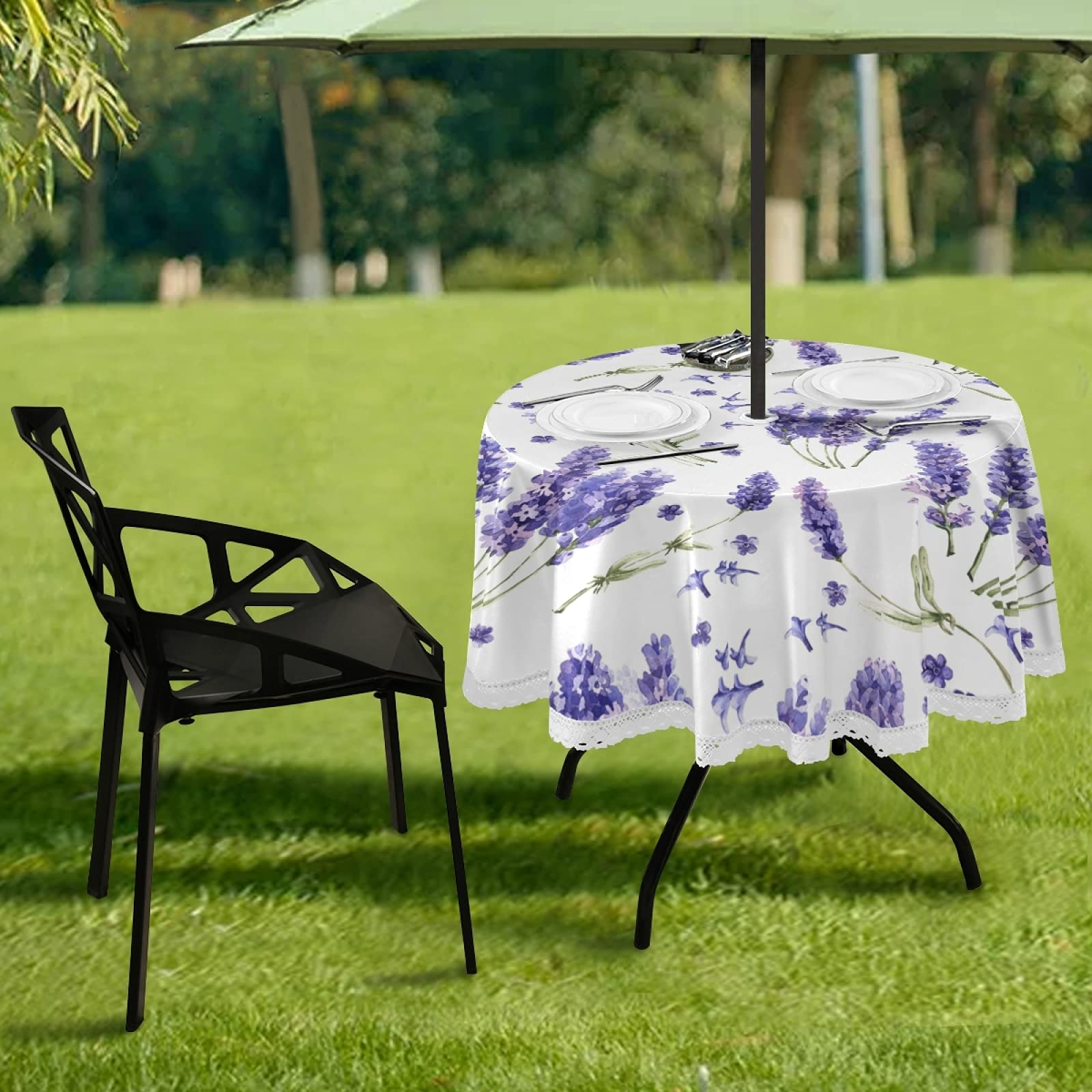 JUMBEAR Runde Tischdecke Mit Blumen & Libellen - 152,4 Cm Wasserdicht Mit Reißverschluss & Regenschirm-Loch
