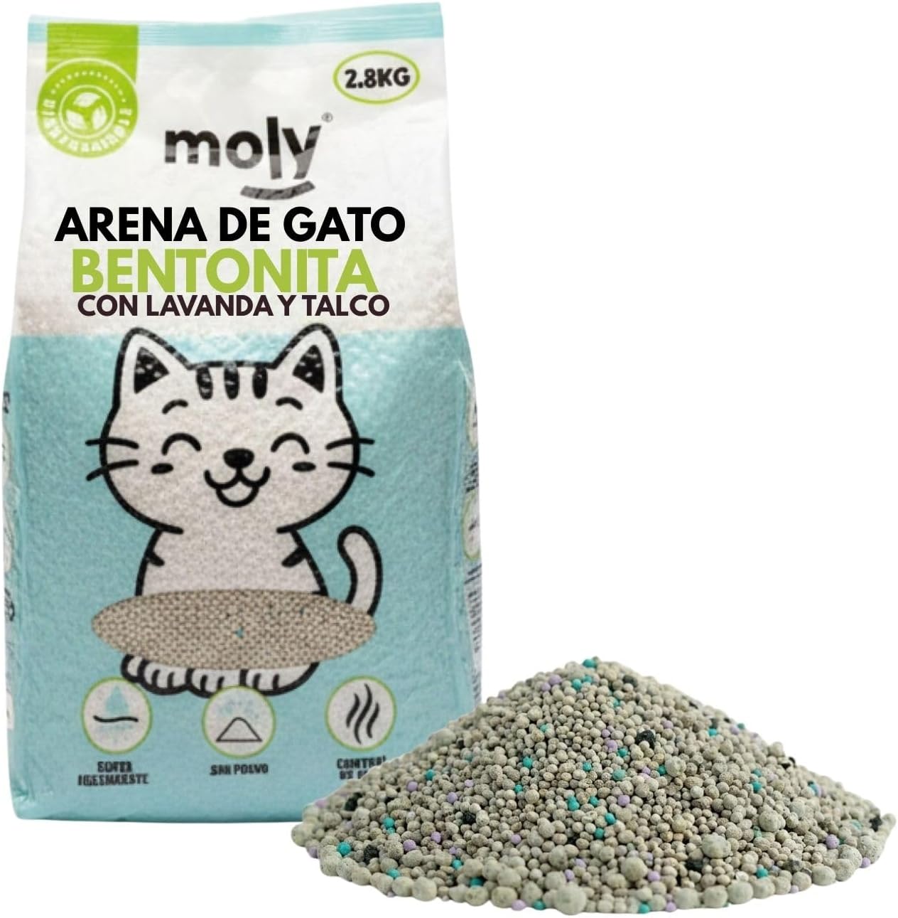 MOLY Arena para Gatos Bentonita con Carbón Activo 2,8 KG 3,7 L