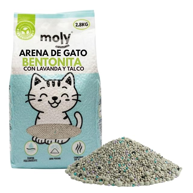 Moly Arena para Gatos Bentonita Lavanda y Talco Biodegradable 2,8 KG 3,7 L