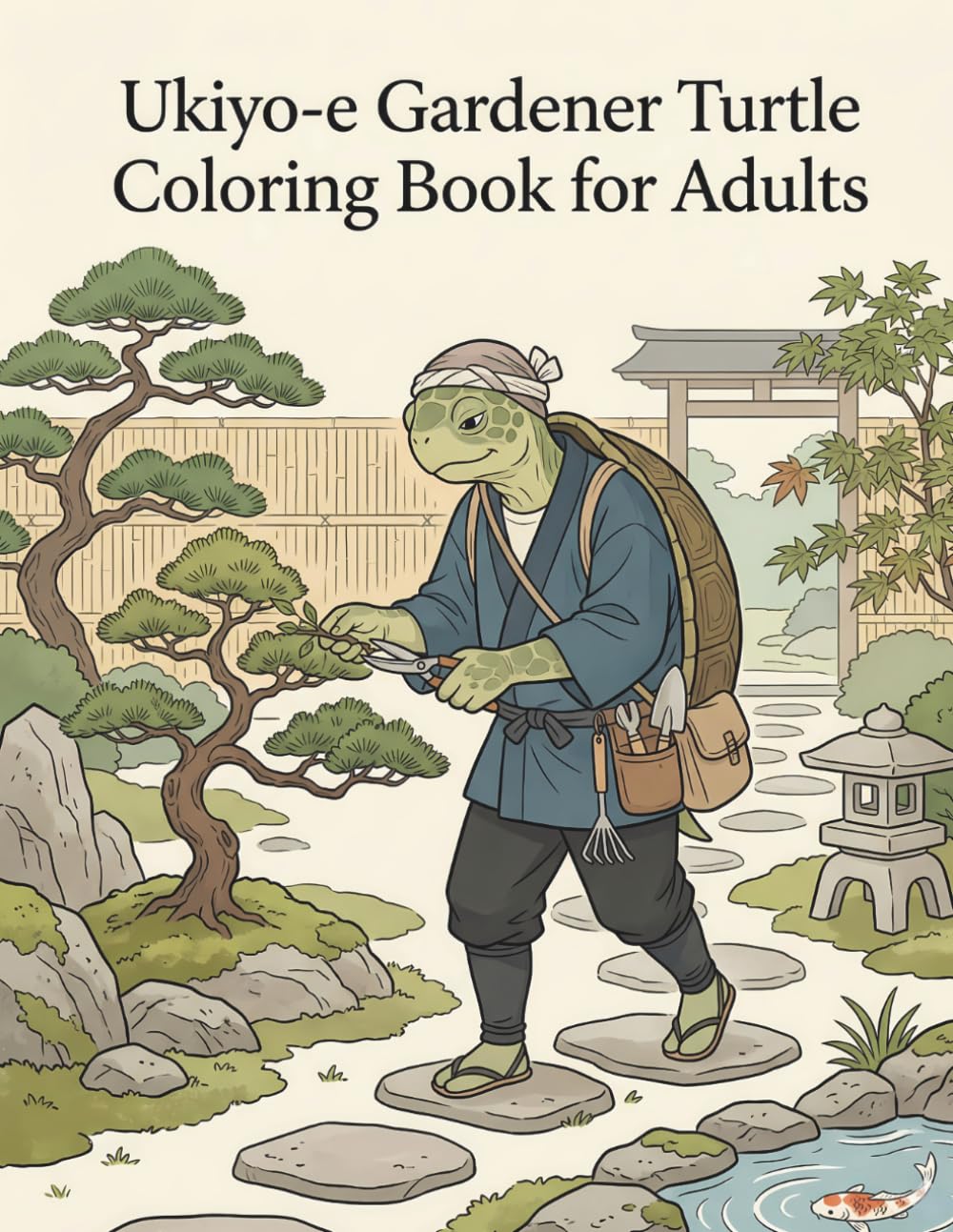 Ukiyo-e Gardener Turtle Coloring Book for Adults: Traditional Japanese Garden Art and Serenity for Stress Relief and Relaxation