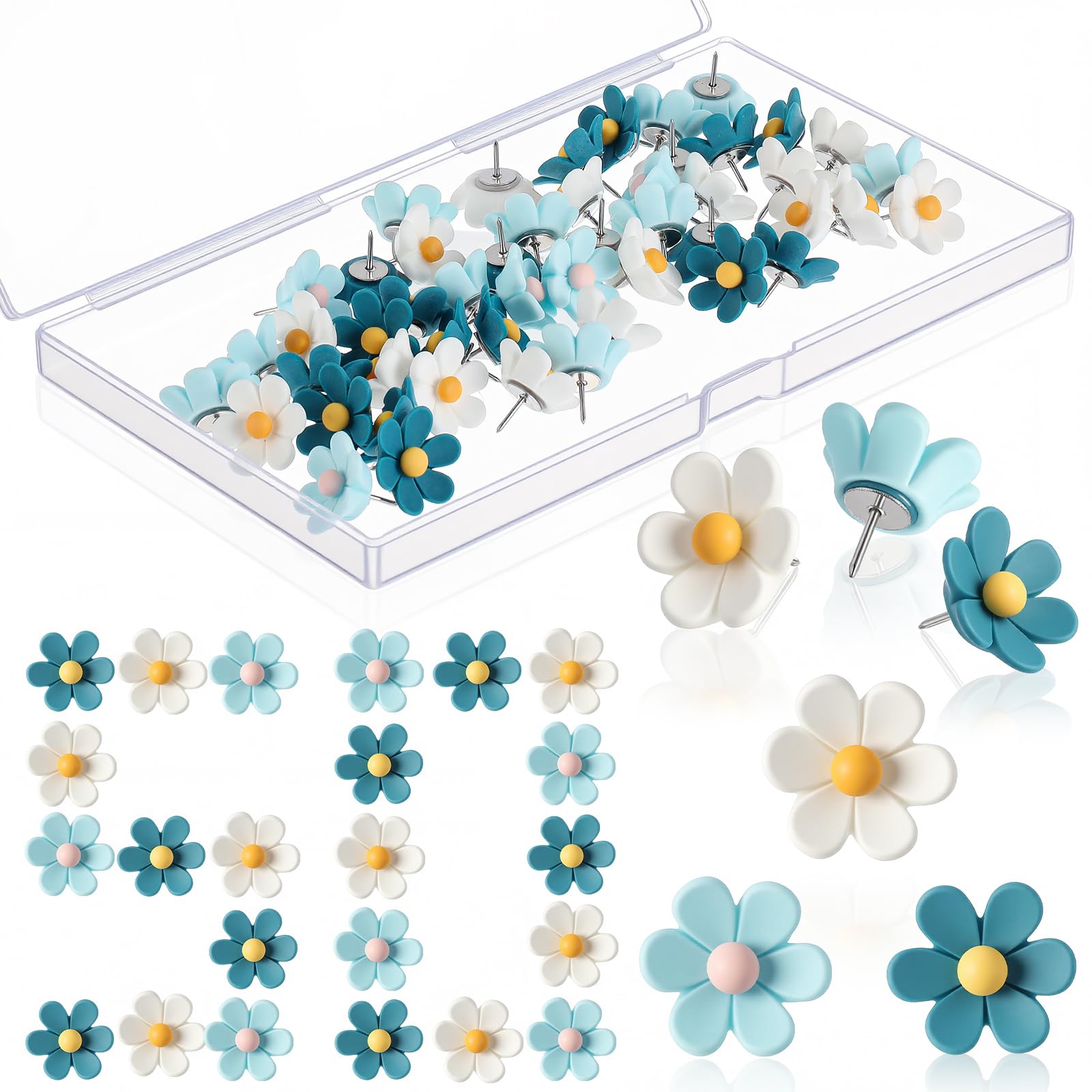 Flower Push Pins - Pink & White Floral -13 Flower Push Pins - Pink & White Floral -13