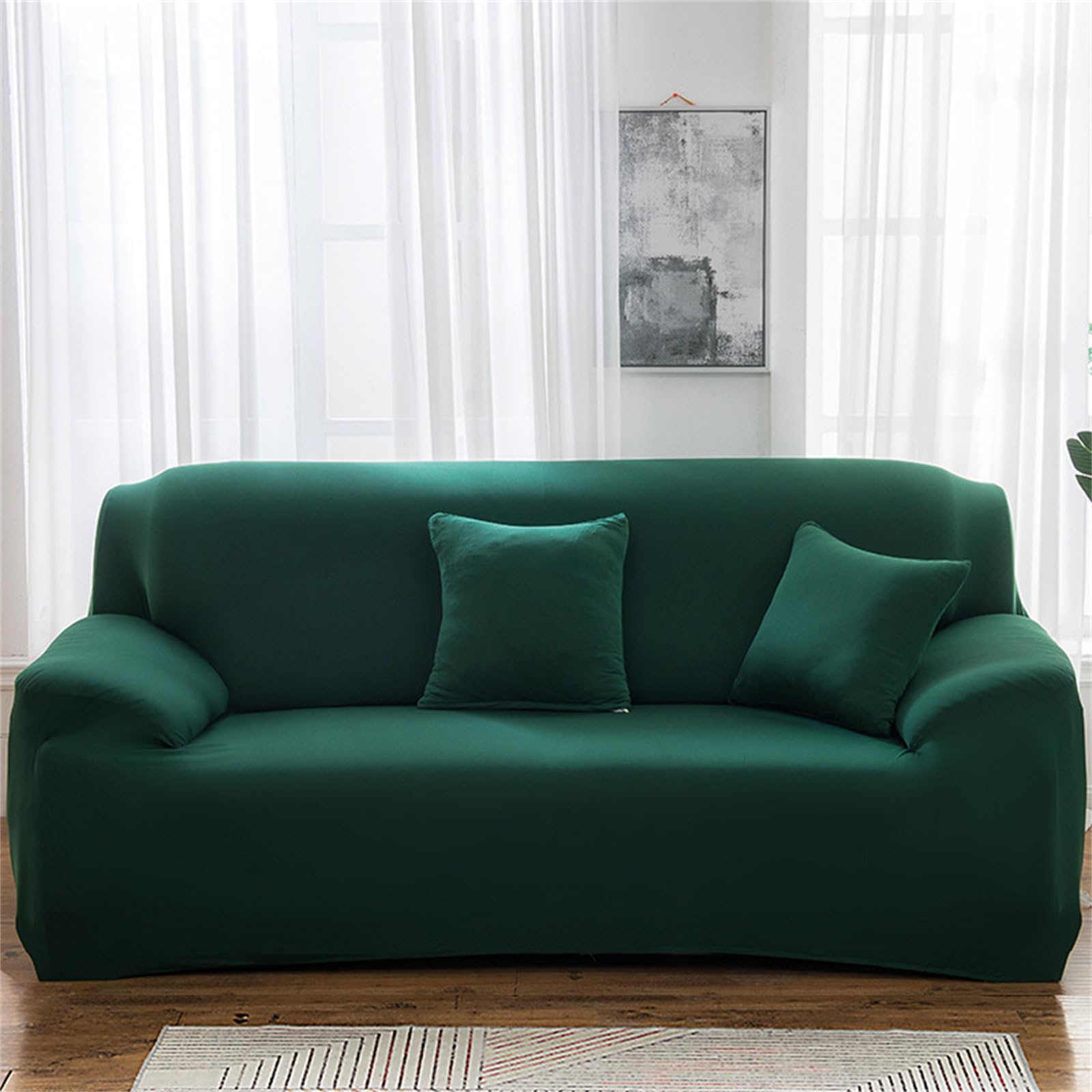 Odot Funda Sofa Poliéster Color Oscuro, Funda Sofa 4/3/2/1 Plazas Lavables, Fundas Sofas Ajustables, Universal para Familias Cubre Sofa, Fundas Sofa Elasticas, Protector Sofa (2 plazas,Verde)