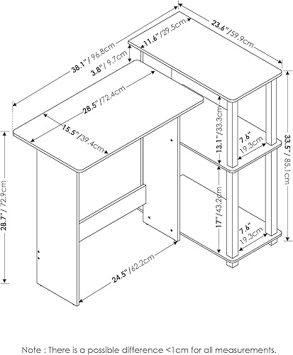 Miniatura 9 de Furinno Abbott - Escritorio esquinero para computadora con estantería, roble francés gris/negro Roble francés gris/negro.,Americano/Cromo,Espresso /