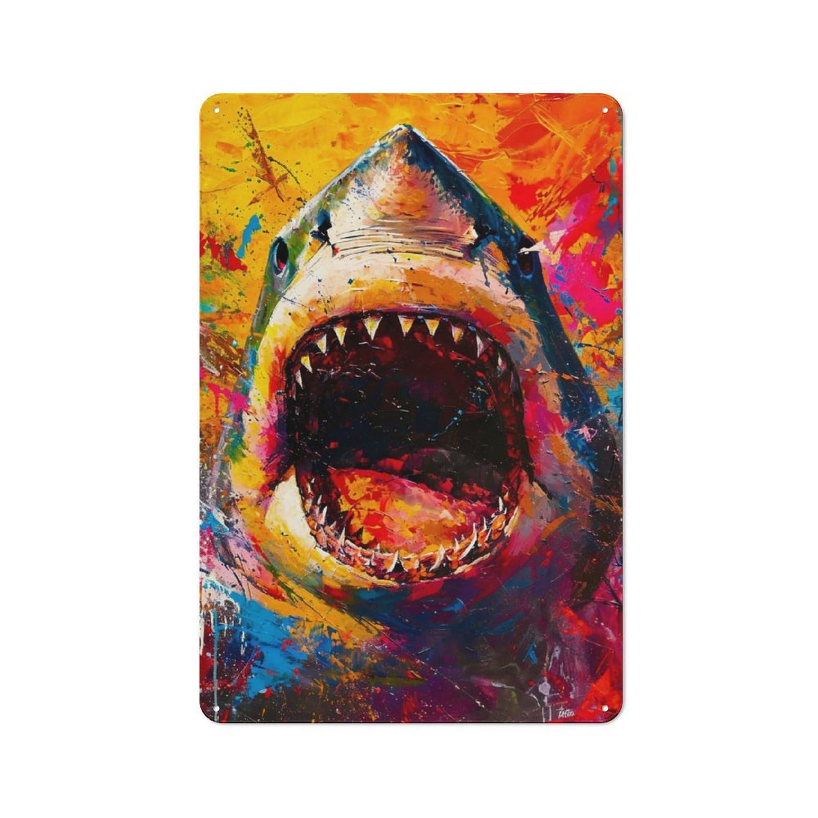 Junmoney Expressive Shark Retro Tin Sign 30X20cm For Living Room Or Hallway, Gift For Living Room Decor Lovers During The Christmas Season