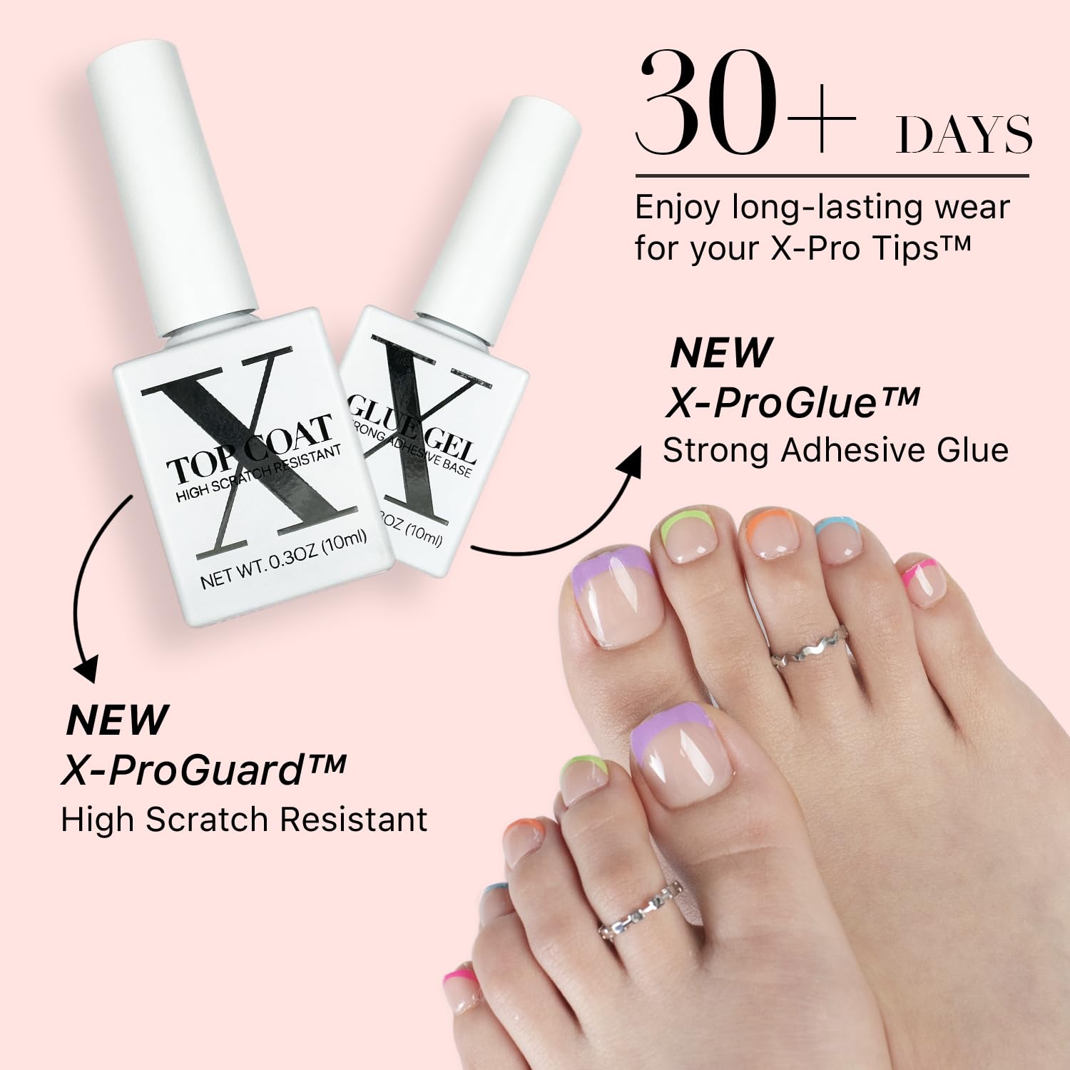 SXC Cosmetics X-Pro Tips French Tip Press-On Toenails, Short