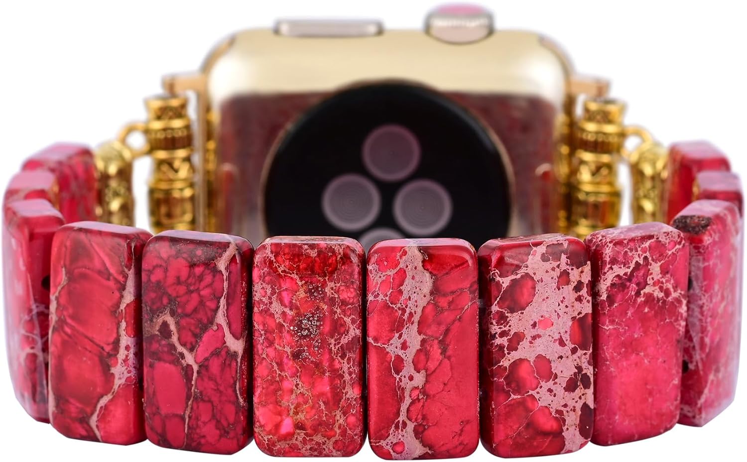 Boho Jasper Stretch Watch Band: Handmade Bohemian Natural Stone Smartwatch Stretch Beaded Bands iWatch Strap Compatible with Apple Watch 38mm/40mm/41mm/42mm/44mm/45mm Boho Imperial Jasper Natural Energy Stone Gemstone