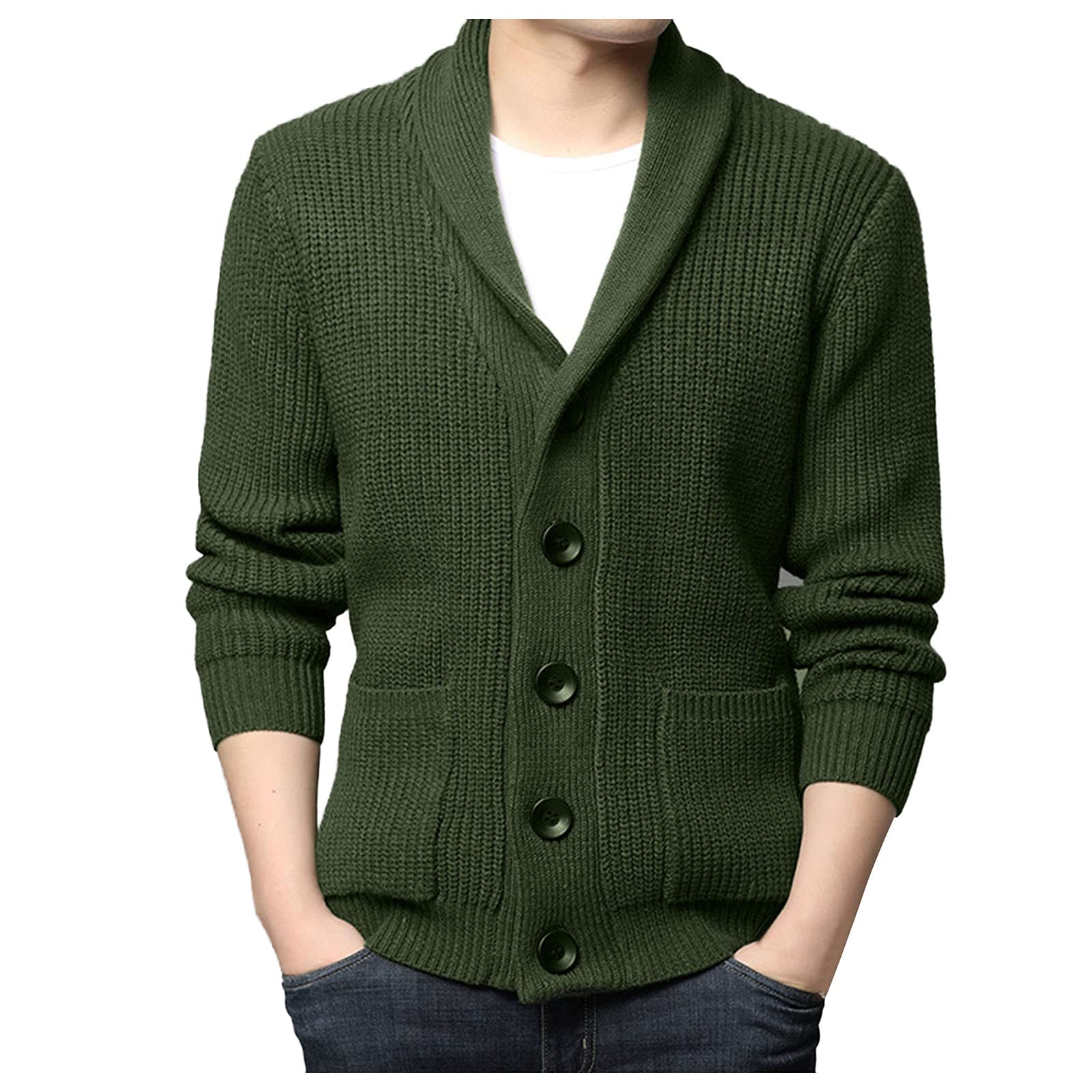Cardigan Punto Hombre, Botones para Chaqueta Hombre Cuello con Solapa Manga Larga Cárdigan De Punto Cierre De Botones Chaqueta Invierno Holgado Casual para Exterior El Ocio