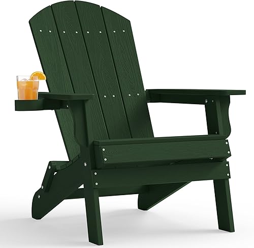 YEFU Silla Adirondack, Silla de plástico Adirondack extra grande, sillas plegables para exterior con portavasos, silla de césped resistente a la