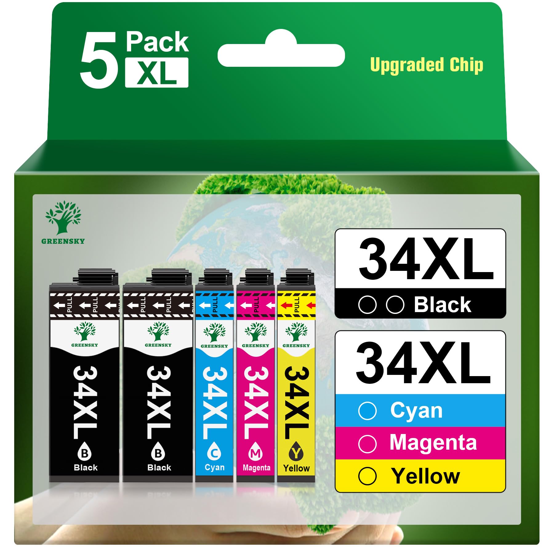 GREENSKY 34 34XL Kompatibel mit Epson 34XL 34 XL Druckerpatronen für Epson WF 3720 Druckerpatronen für Workfroce Pro WF-3720DWF WF-3725DWF WF3720 WF3725 WF 3725 WF-3720 WF-3725 Patronen (5-Pack)