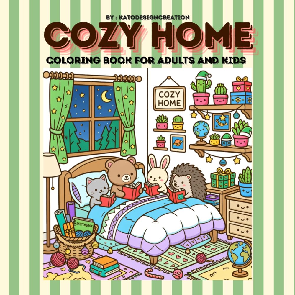 Cozy home coloring book for Adults and Kids: Adorable Cozy Spaces, Cute Daily Life Rooms and Relaxing Kawaii Scenes, 50 Cute Relaxing Cozy Spaces to Color, Cute Kawaii Spaces for Relaxation,