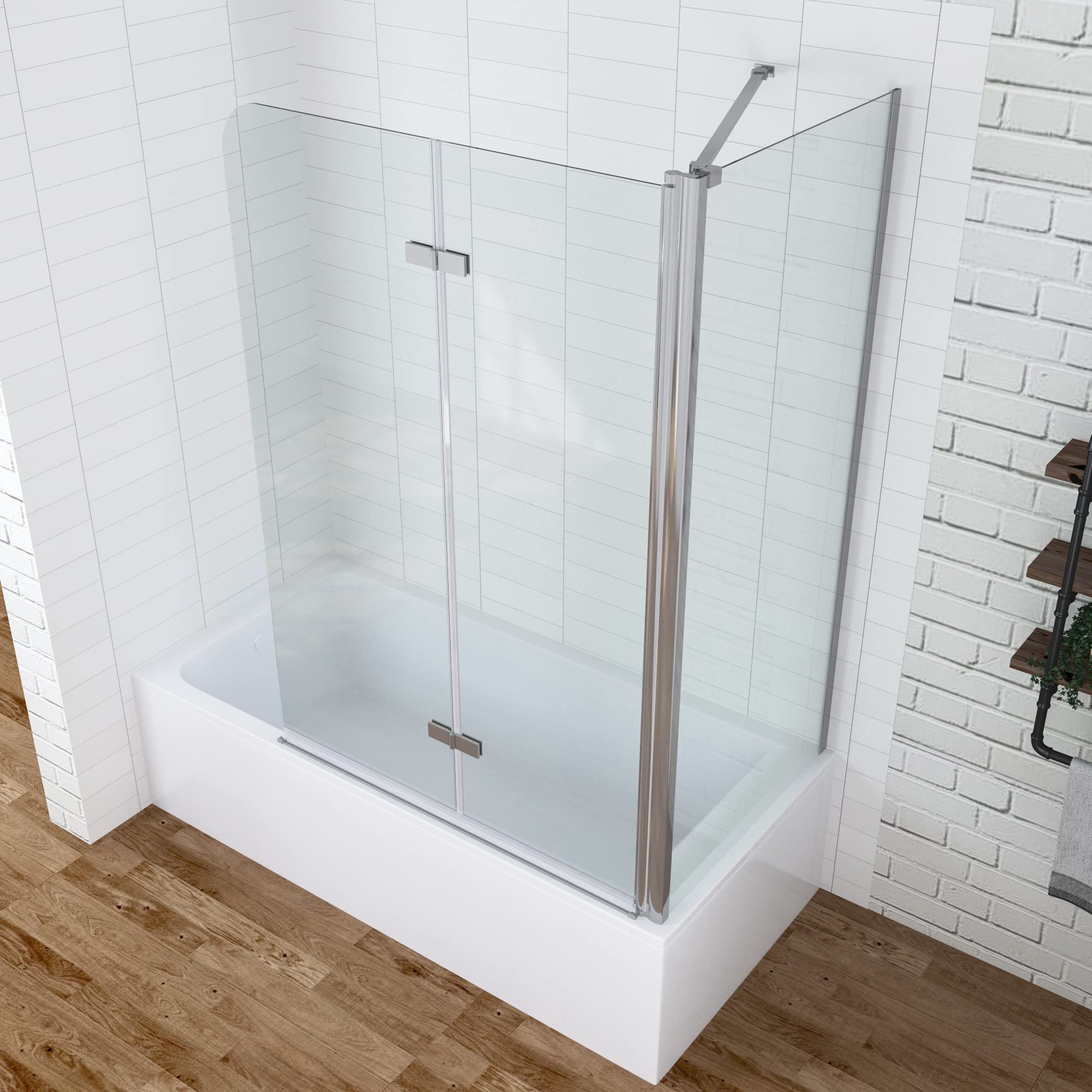 AQUABATOS Eck-Duschtrennwand Duschwand für Badewanne faltbar Badewannenaufsatz 120x140cm mit Seitenwand 70x140cm aus 5mm ESG Sicherheitsglas Nano-Beschichtung