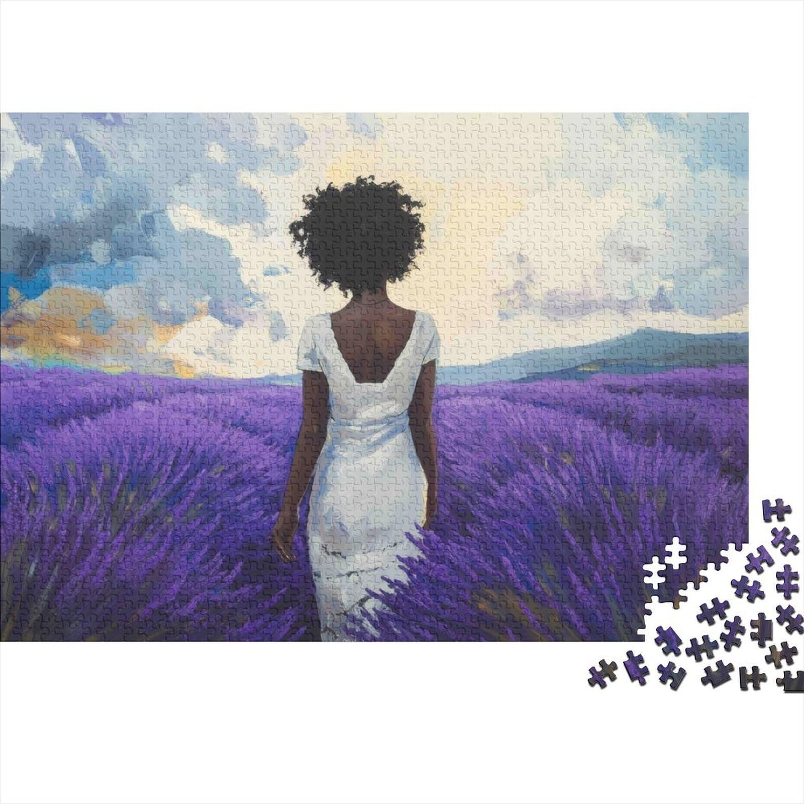 Woman in Lavender Field 1000-piece Jigsaw Puzzle Premium Paper Sustainable Stress Relief Unique Woman Lavender for Suitable for Aged 14, This Is A Puzzle Challenge Game 38x26cm/1000pcs — image 1