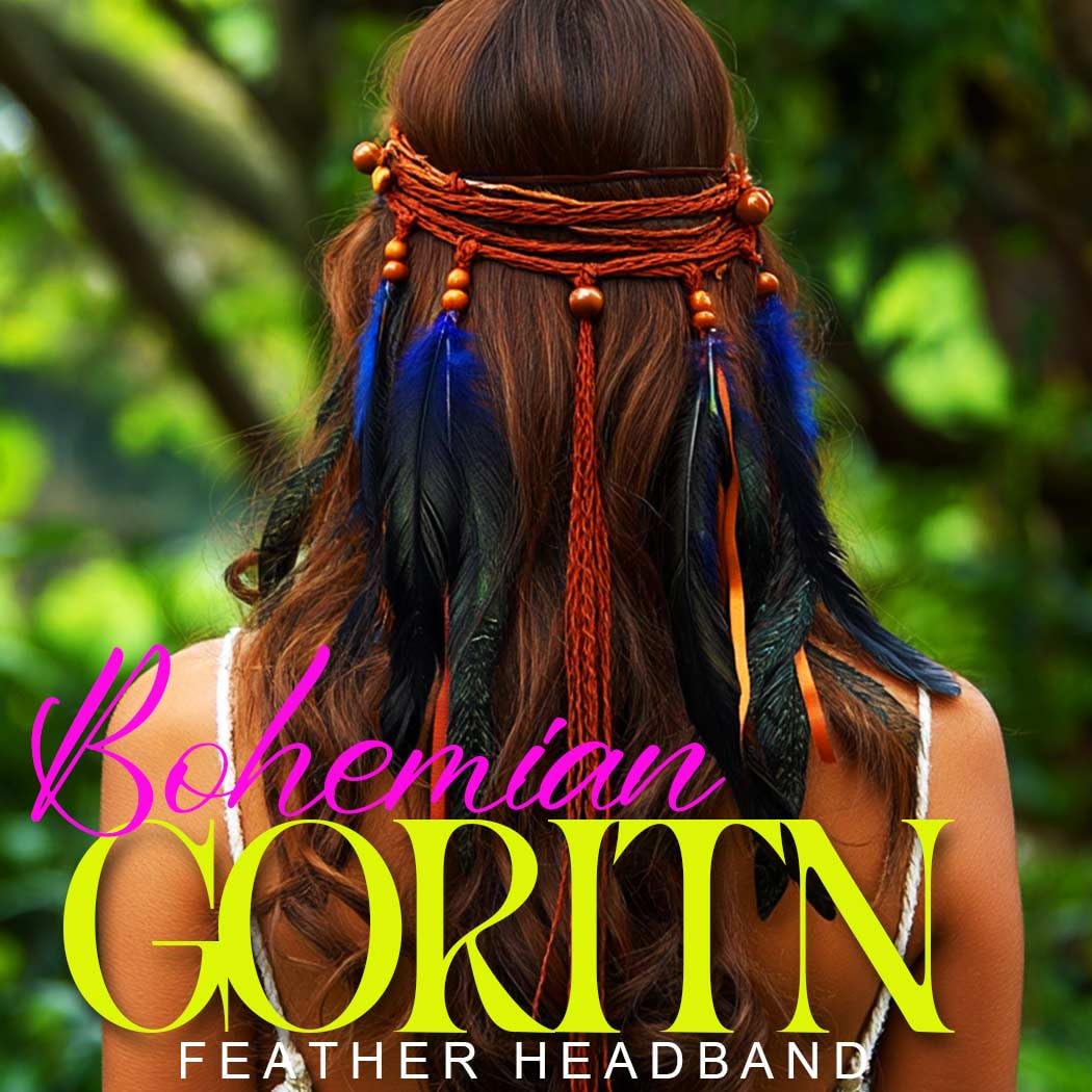 GORTIN Boho Feather Headband Indian Hippie Headpiece Festival Feather Hair Accessories for Women (Blue, Free size) image 3