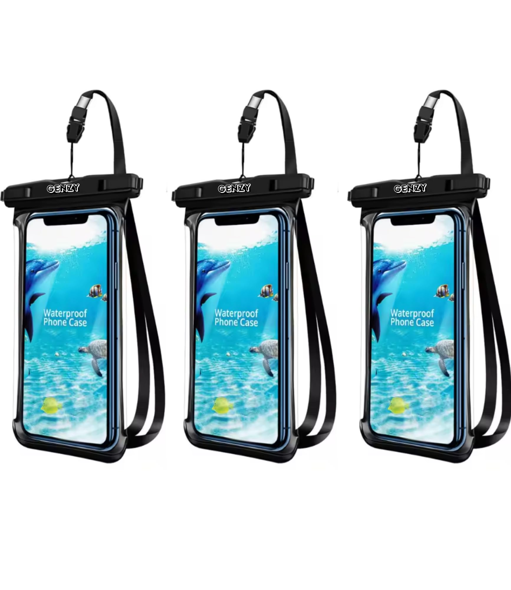 GENZY 3 Pack Waterproof Phone Case, Waterproof Phone Cover Pouch for iPhone 16 15 14 13 Pro Max, Samsung, Huawei, IPX8, 30M, Cellphone Dry Bag Beach, Cruise Ship Essentials