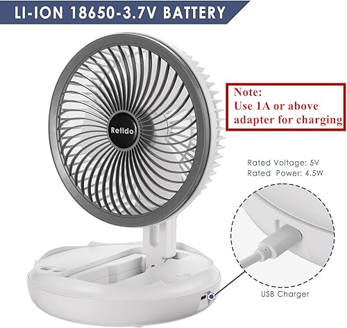 Miniatura 6 de Ventilador USB para escritorio pequeño ventilador recargable USB de 7 pulgadas plegable portátil con 4 velocidades de viento ventilador de viaje USB