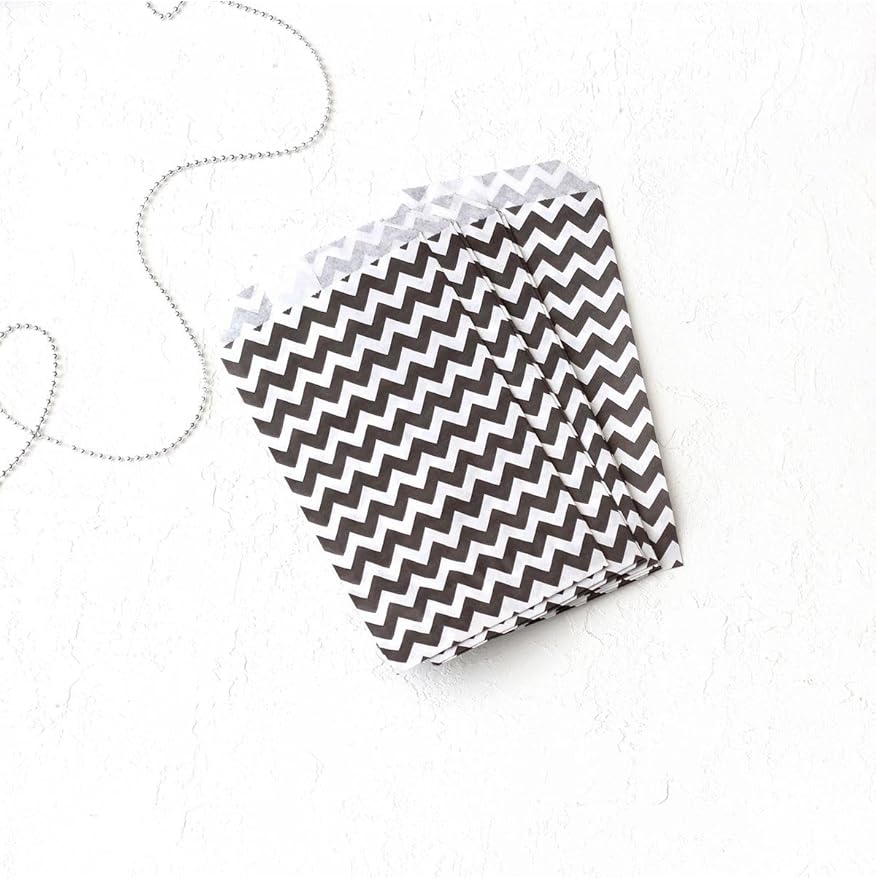 Bimotif Zikzak desenli 25 adet kese kağıdı, beyaz-siyah, 11x20 cm