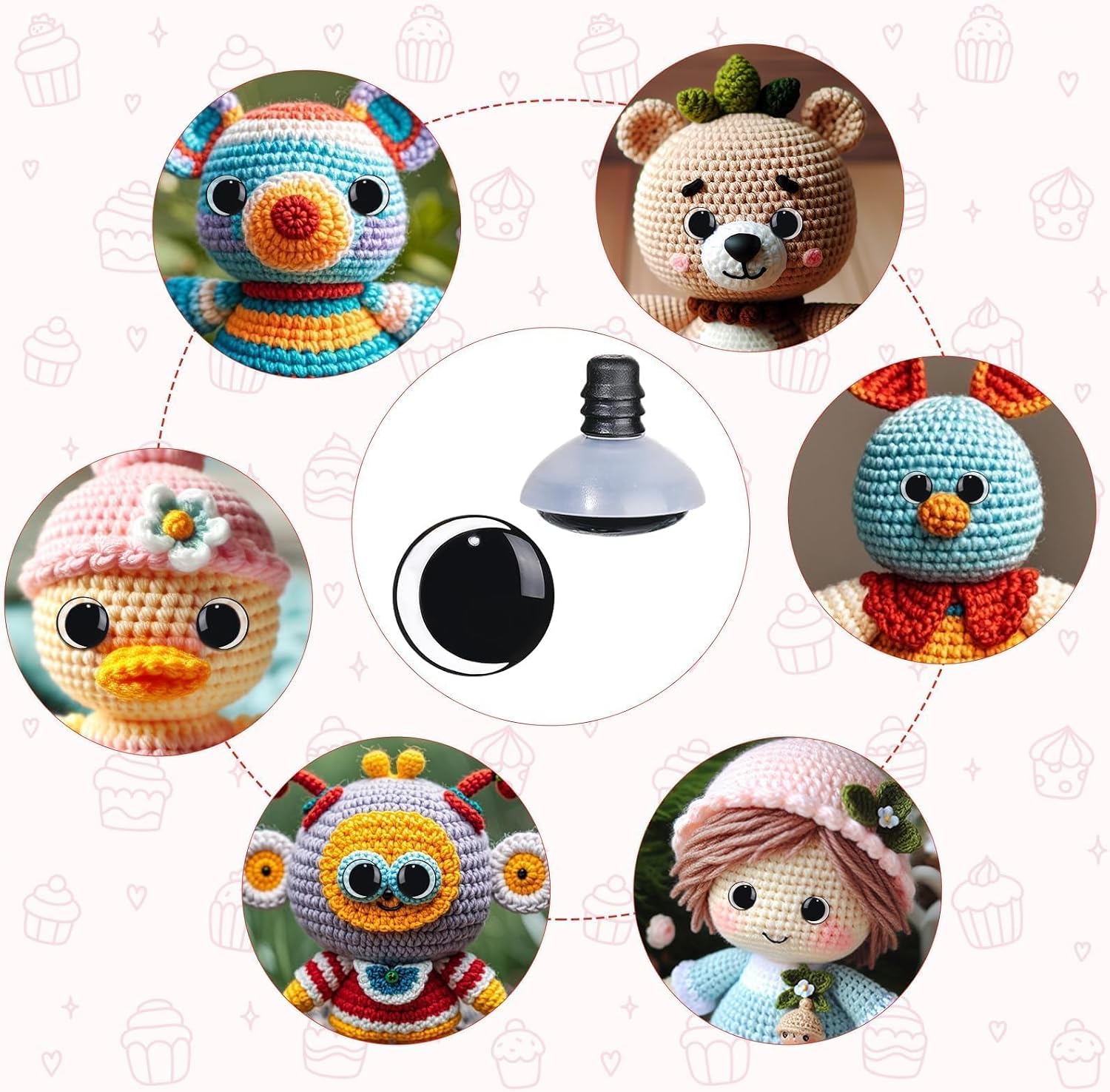 MUCUNNIA 100PCS 18mm Moon Safety Eyes for Crocheting with Washers Clear Safety Eyes for Amigurumi 3D Moon Crochet Eyes Doll Eyes for Animals Teddy Bear Crochet Toy Christmas Decorations