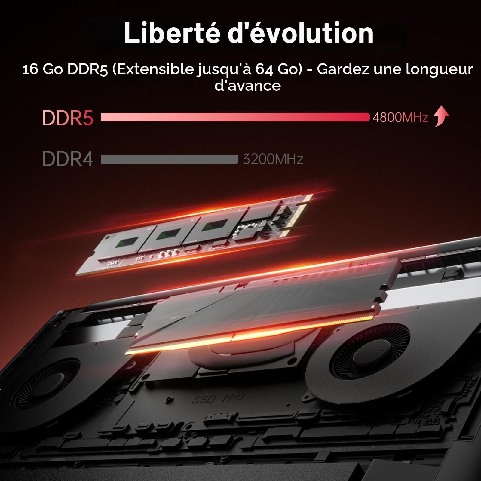 AOC Ordinateur Portable Gaming 16 Pouces AMD Ryzen 7 7735HS 8 Cœurs DDR5 4800MHz 16Go RAM 512Go SSD WiFi 6 BT5.2
