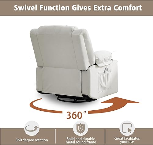 Miniatura 3 de Silla reclinable giratoria con masaje y calor, sillón reclinable de gran tamaño para adultos, sofá individual reclinable tapizado de tela para sala